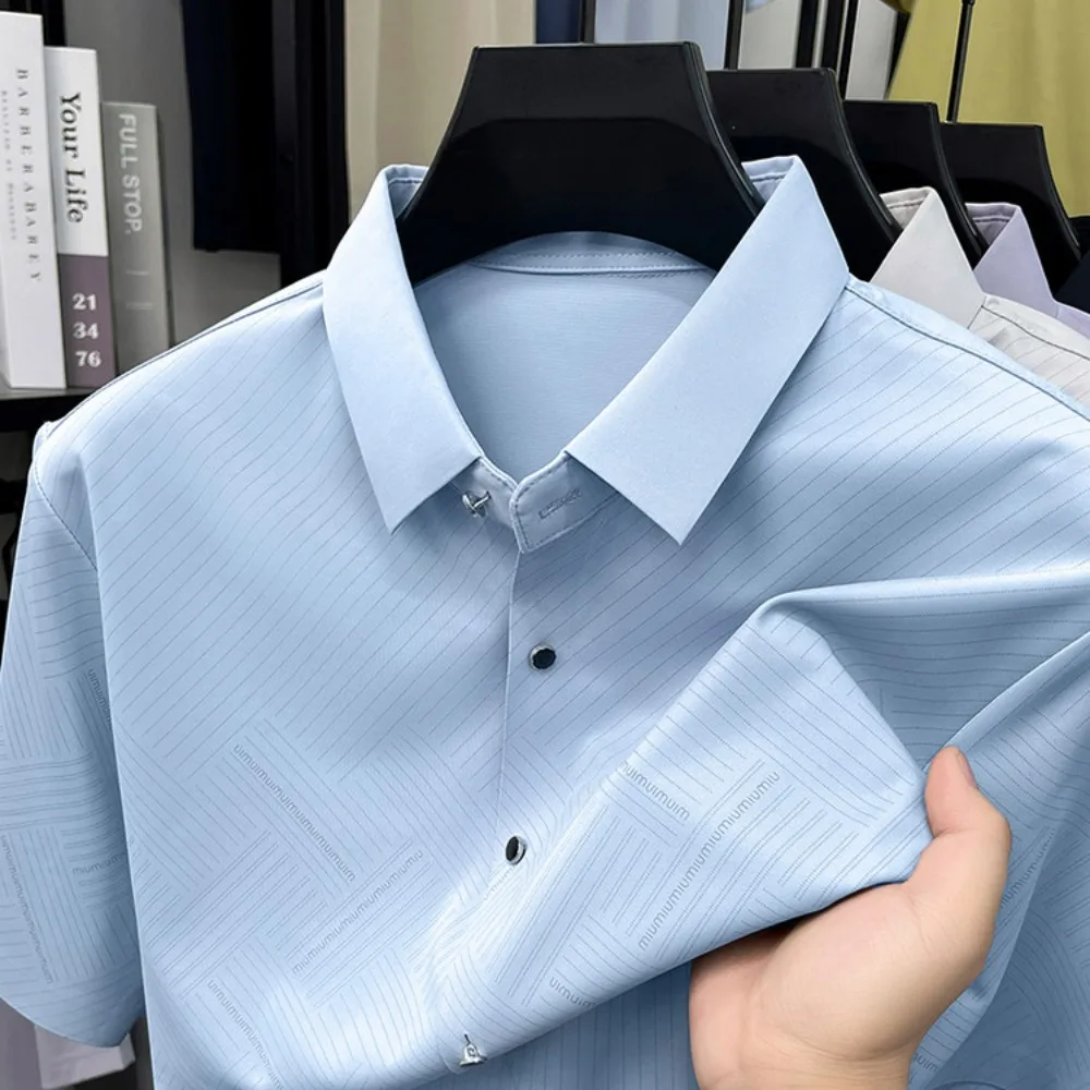 

Men's Solid Color Business Casual shirt Mulberry Silk High-quality Short Sleeve Summer New Silk Top