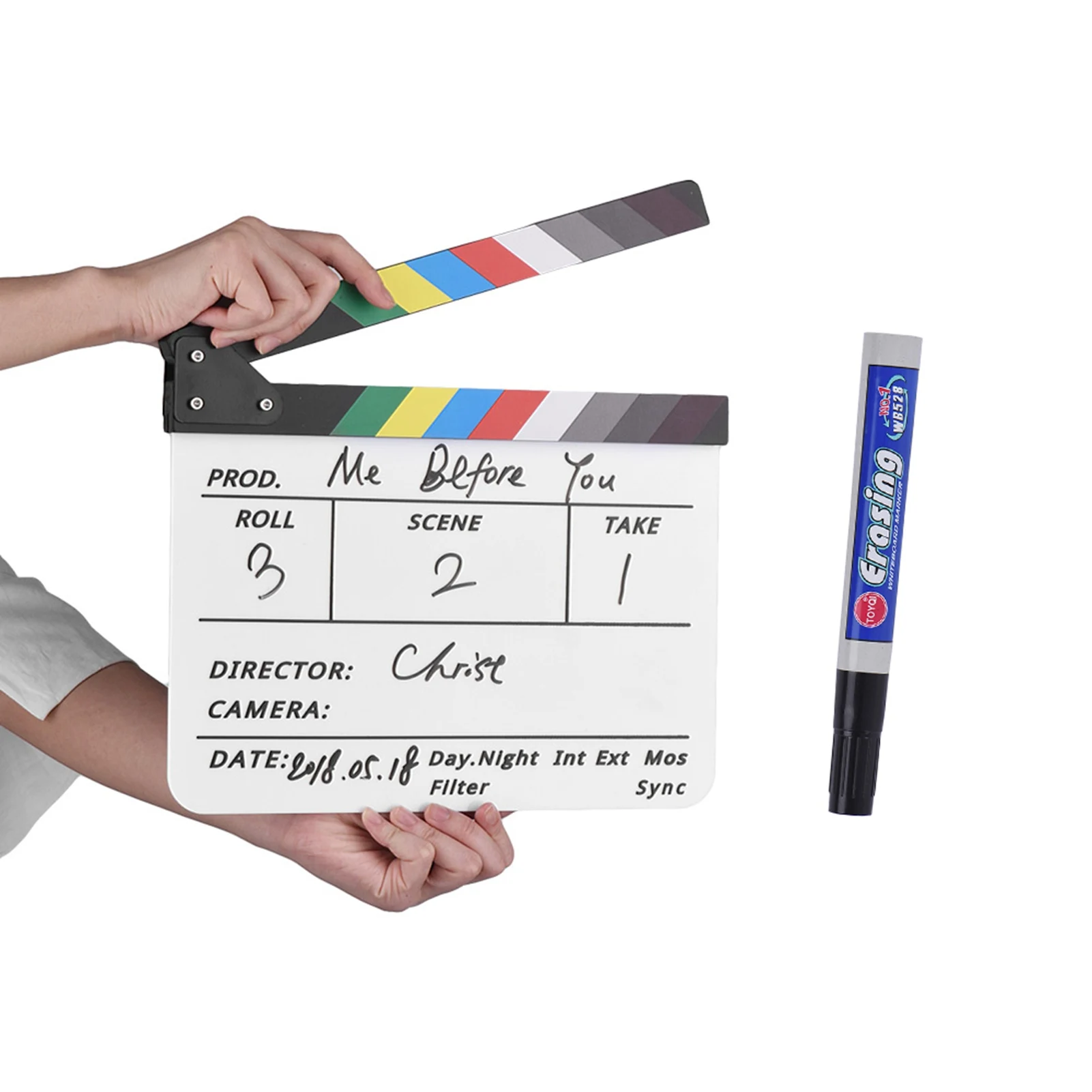 Professional Acrylic Clapboard Dry Erase TV Film Movie Director Cut Action Scene  Board Slate With Marker Pen Eraser