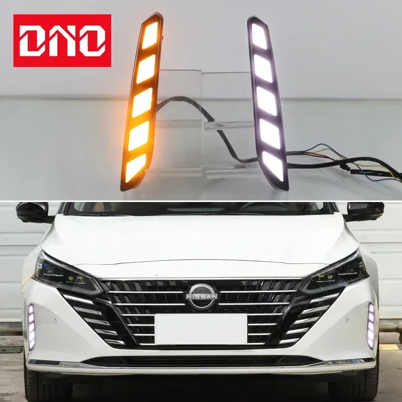 Car LED 12V Daytime Running Lights For Nissan Altima Teana 2022 2023 Yellow Turn Signal Night Blue Running Lamps Car Foglamp