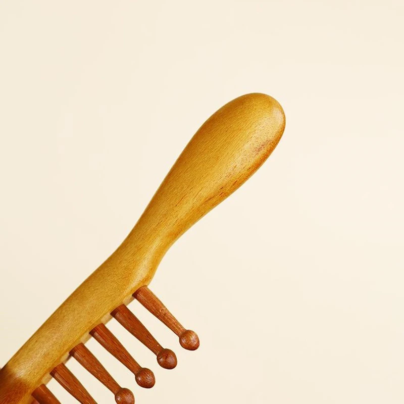 Natürlicher Garapa-Holzkamm, Meridian-Massage, antistatisch, kein Verheddern, breitzahniger Kamm für Frauen und Mädchen, glattes, lockiges Haar – Detail 5