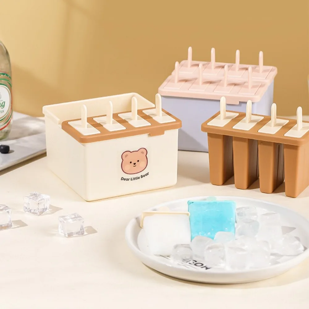 

New 4/8 grids Popsicle Molds with Lid Reusable Ice Cream Mold Kit Bear Popsicle Maker Homemade Frozen