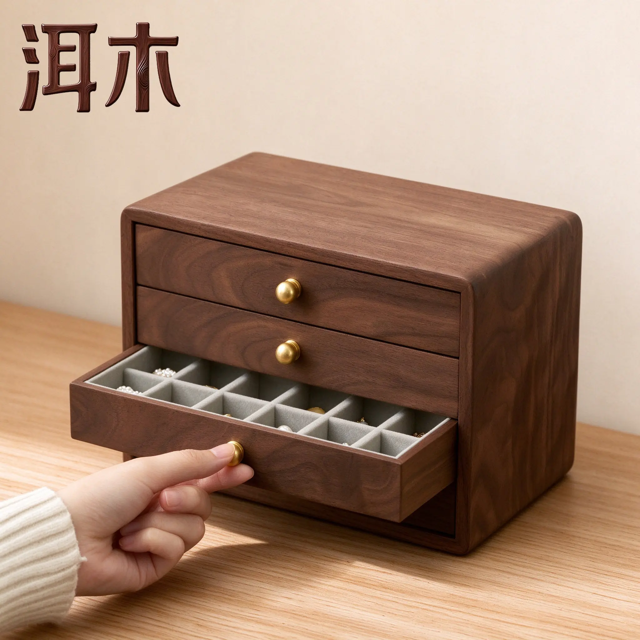 Jewelry box storage box solid wood high-end exquisite hand jewelry earrings necklace retro wedding gift multi-layer drawer