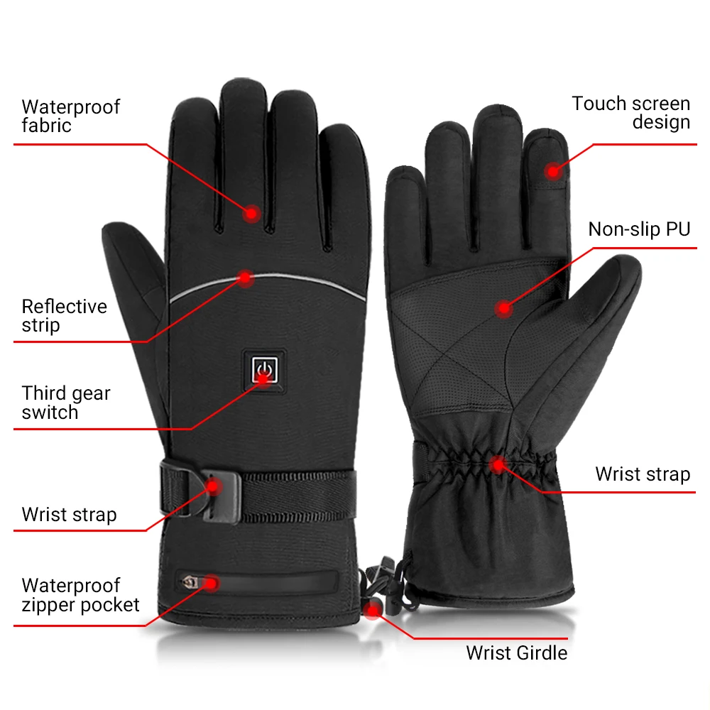 

Motorcycle Winter Heated Waterproof Heating Gloves Snowmobile Touch Screen Battery Powered Heating Motorbike Racing Riding Glove