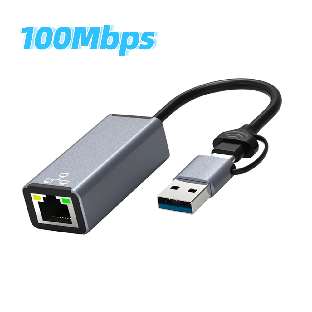 

Nku 100/1000Mbps USB A USB-C Ethernet Adapter Type-C USB To RJ45 LAN Cable External Network Card for Laptop Desktop PC Macbook