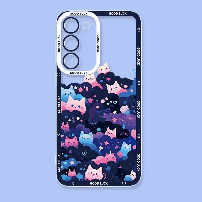Lustige Künstlerische Schwarze Katze Sternenhimmel Handyhülle für Samsung Galaxy S26 S24 S23 S22 S25 Plus Ultra Transparente Hülle S23+ S22+ S24+ Schutzhülle