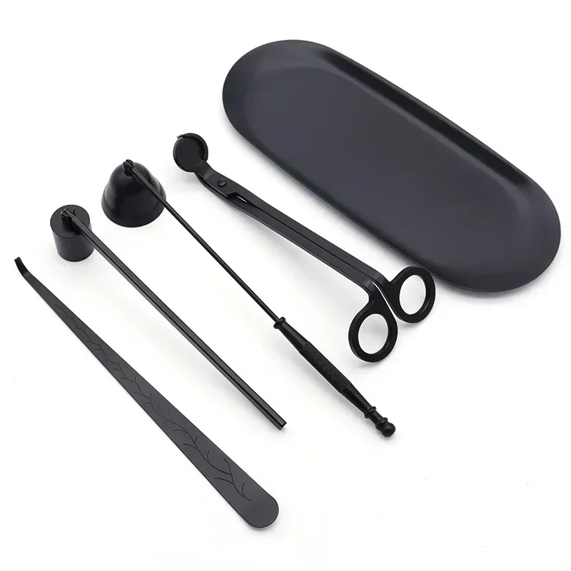 2026 New Model 3Styles Black Candle Accessory Set, Wick Trimmer, Candle Extinguisher, Tray & Hook Tools for Scented Candle Care