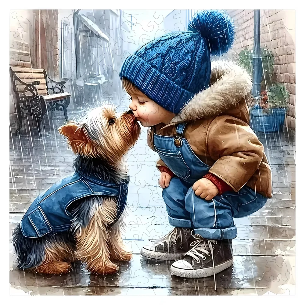 

The Child Is Kissing The Dog 500PCS/1024 PCS Jigsaw Puzzles Portrait Relaxing Family Activity Games for Room Home Decor Gift
