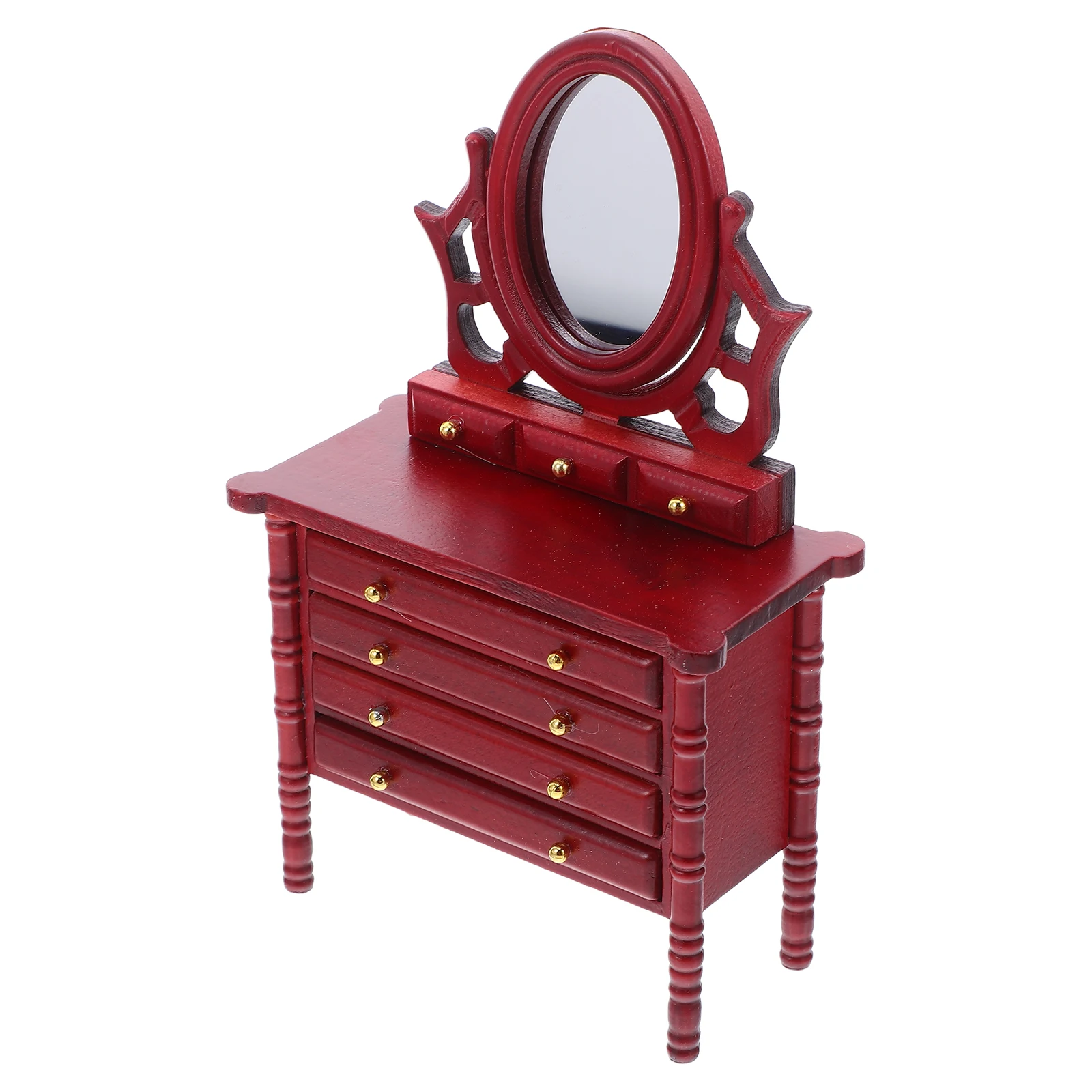 Mesa de tocador para casa de muñecas en miniatura, escala 1:12 con cajones de espejo, Mini tocador de madera para casa de muñecas, muebles de dormitorio Mini