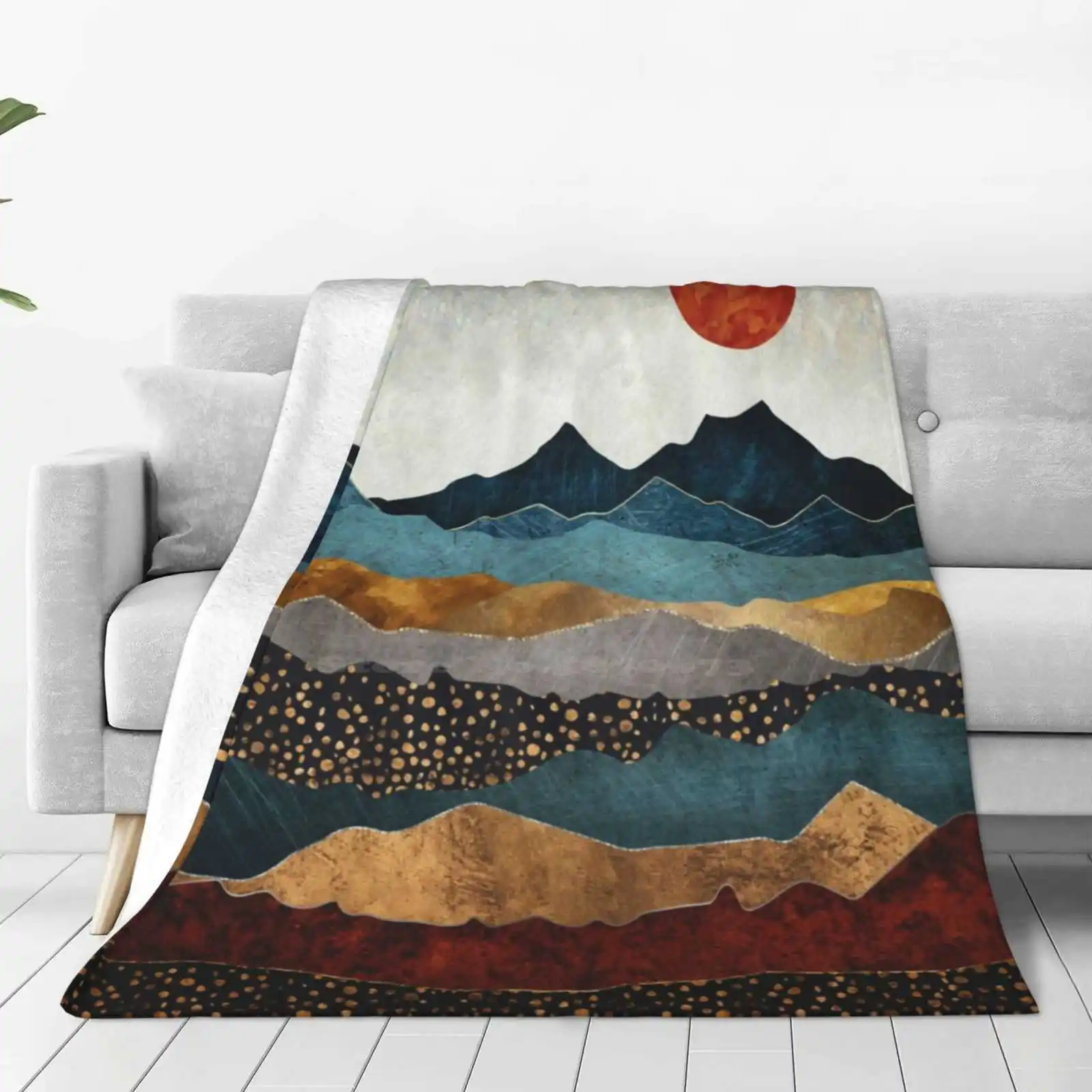 Best Selling Room Household Flannel Blanket Amber Landscape Moon Hills Mountains Gold Copper Bronze Silver Blue Red Grey White