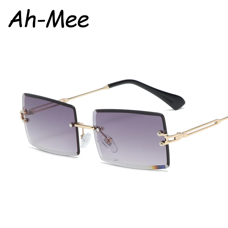 Fashion Rimless Rectangle Sunglasses Women Men Alloy Trendy Brand Small Square Lens Sun Glasses Gradient Black Lens Shades UV400