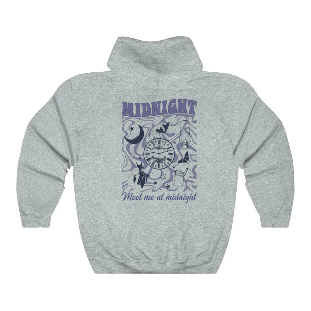 Meet Me At Midnight Hoodie Midnights Album Retro Back Print Hooded Sweatshirt The Stories of 13 Sleepless Nights Midnights Merch