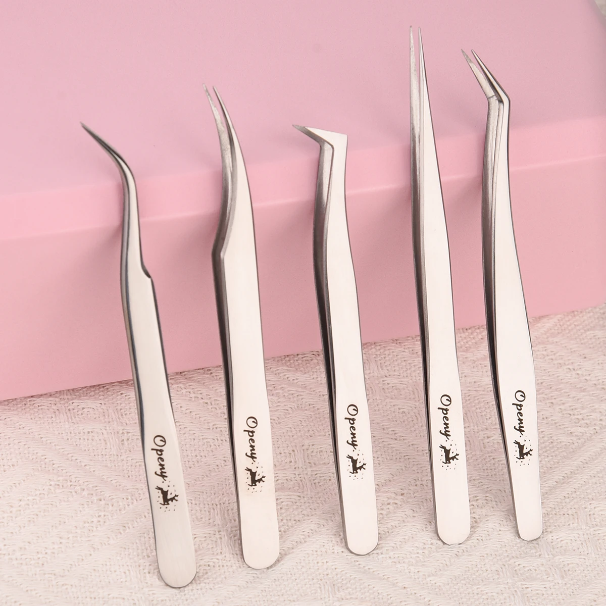 1 Stück/5 Stück Pinzette für Wimpernverlängerungen, gerader und gebogener Edelstahl, individuelles Volumen, Isolationspinzette mit Box
