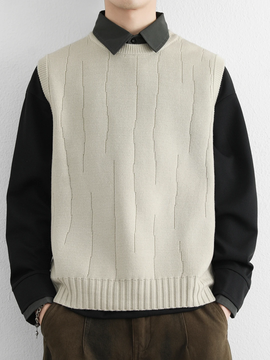 

Men's round Ne Knitted Sweater Textured Vest Layering Faion Casual Loose Fit Autumn Winter New Sle Bal oulder Top