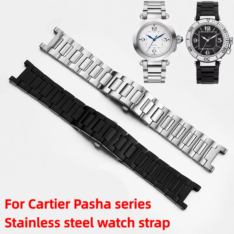 For Cartier PASHA Series 16*8mm 18*10mm 20*12mm Concave Stainless Steel Watch band WSPA0013 W31077U2 W3108555 Strap Bracelet