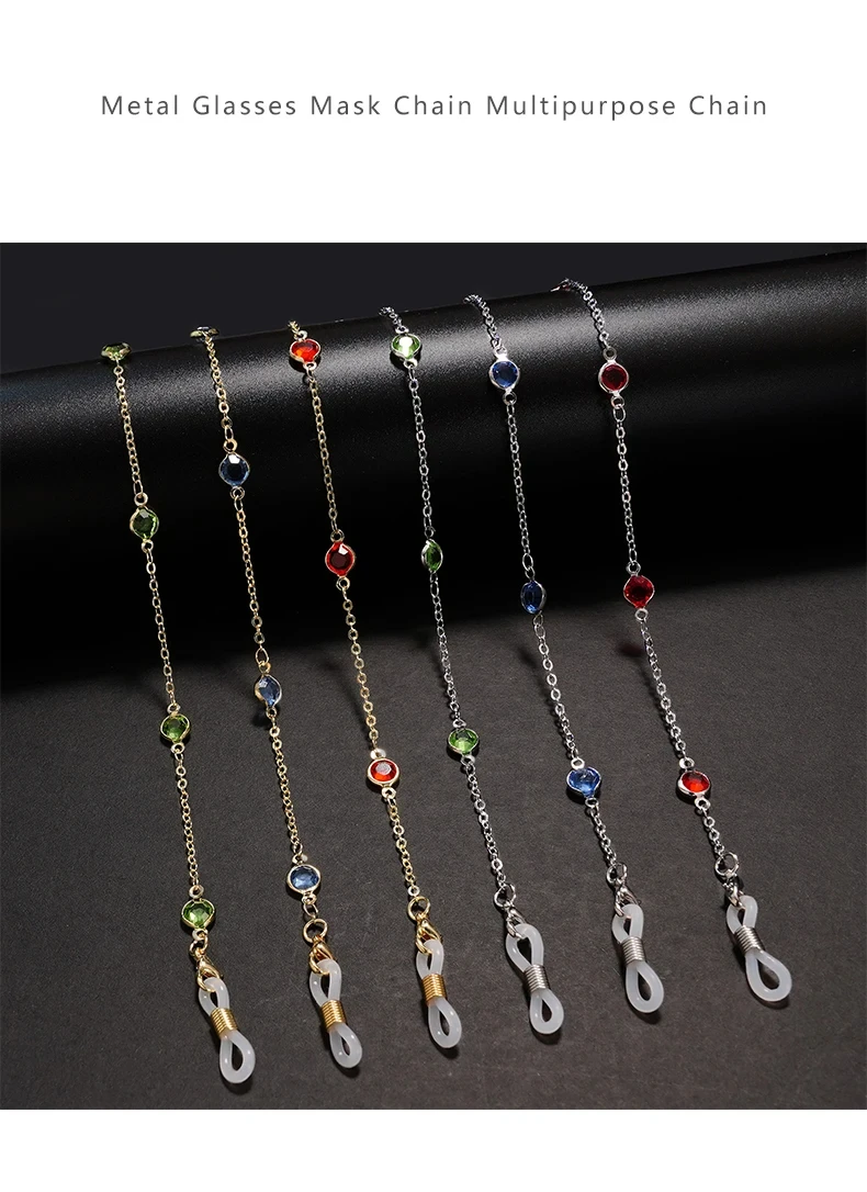 Wasser-Diamant-Sonnenbrillenkette, modische Metallmaske, schlichte Perlen-Edelstein-Brillenkette, Charm, rotes Brillenband, Brillenrahmen-Seil – Detail 1