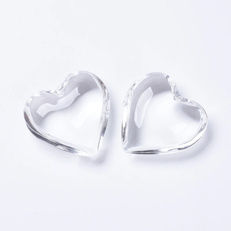 2pc Glass Pendants Heart Clear 42x43.5x15mm Hole: 2mm