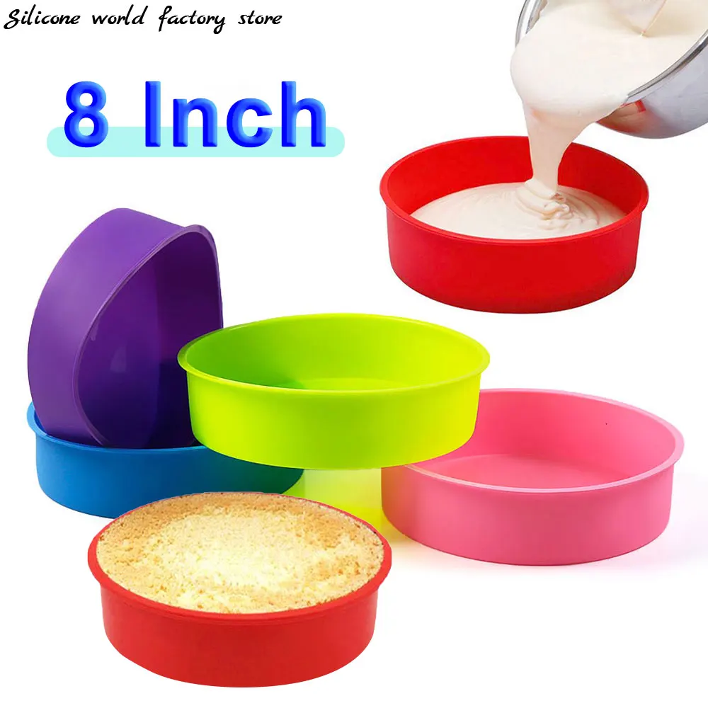 Silicone World 8 Inch Round Silicone Cake Molds DIY Mousse Pastry Cake Mold Non-stick Baking Mould round Bakeware Baking Molds