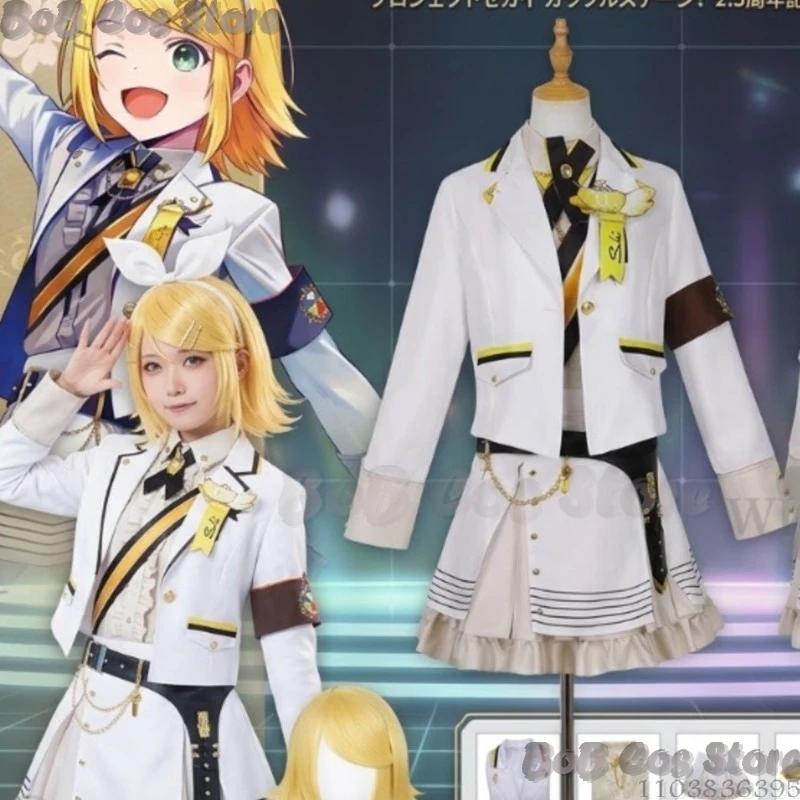 

Rinnn Idol Uniform White Coat Dress Yellow Wigs Halloween Anime Game Project Sekai 2.5th Anniversary Cosplay Comic Con Festival