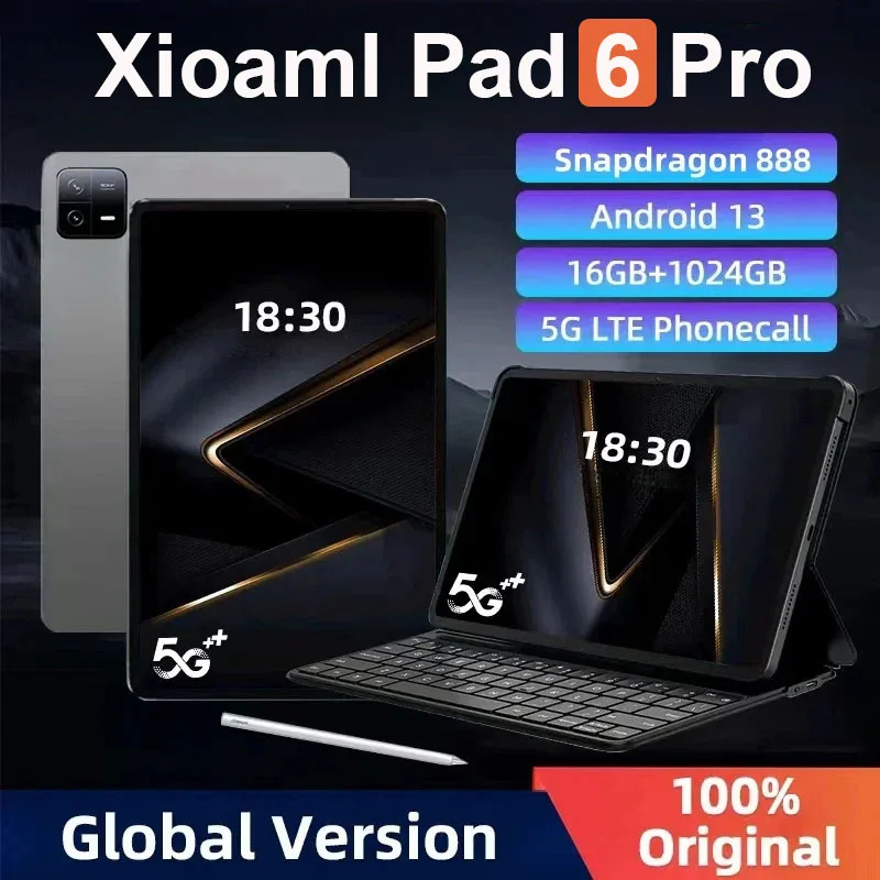 New Original Global Edition Tablet Android 13.0 Pad 6 Pro 16GB+512GB Snapdragon 888 TabletsPC 5G Dual SIM Dual Standby HD Screen