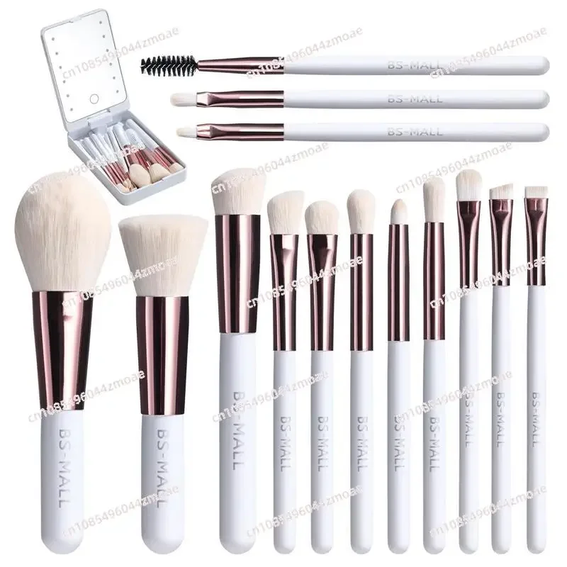 TikTok Hot-selling Cross-border New Products 14 Makeup Brushes Set Rechargeable Luminous Mirror Short Portable Makeup Brush