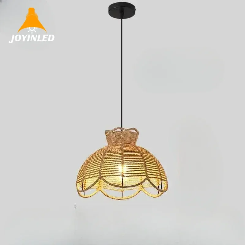 Hemp Rope Iron Lampshade Vintage Pendant Lamp E27 for Bar Shop/Coffee House Loft Chandeliers Indoor Lighting Cord Pendant Lights