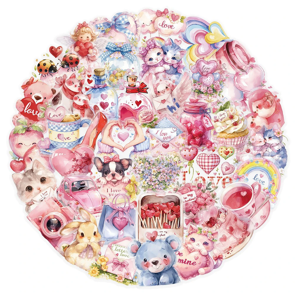 

10/30/50pcs Valentines Day Love Confession Stickers Cute Cartoon Animal Decals Notebook Phone Luggage Transparent Sticker Decor