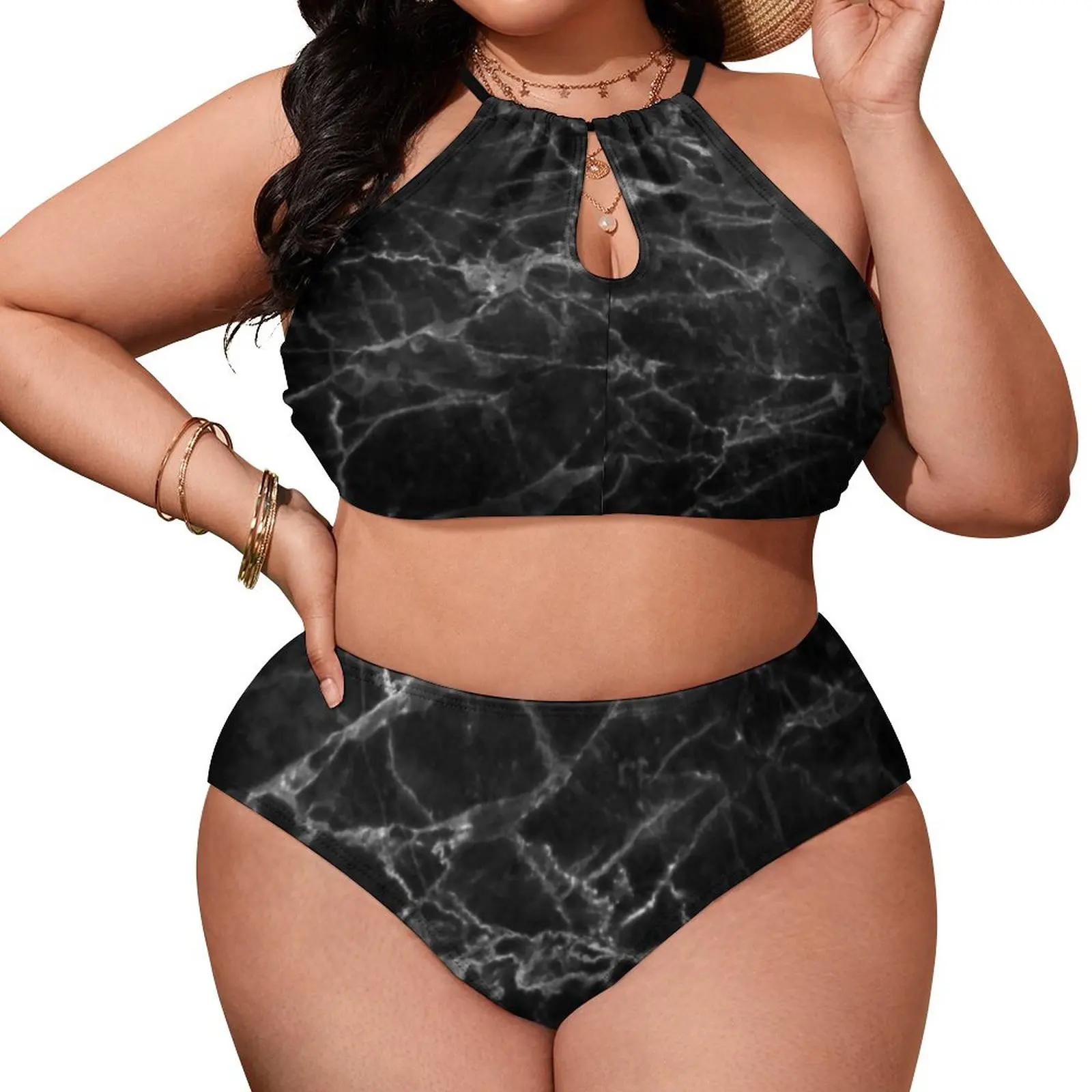 

Sexy Black Marble Design Bikini Set Natural Marbles Trendy Sweet Bikini Swimsuit Push Up Swimwear Print Swimsuits Plus Size 4XL
