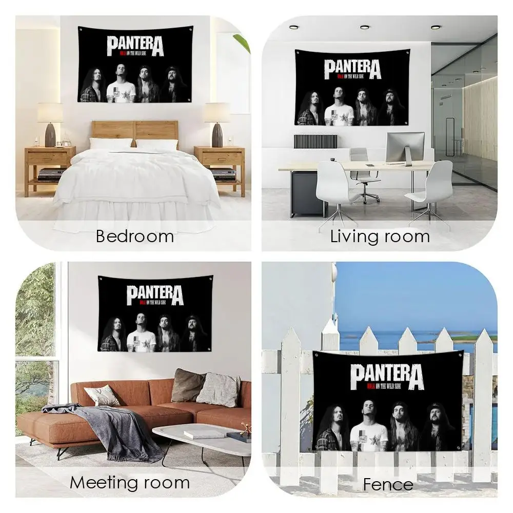 P-PanteraS Band Logo Cool Flags 3x5 Ft Custom Banner For Garage Door Room Decor Wall Out Decoration With Metal Buckle