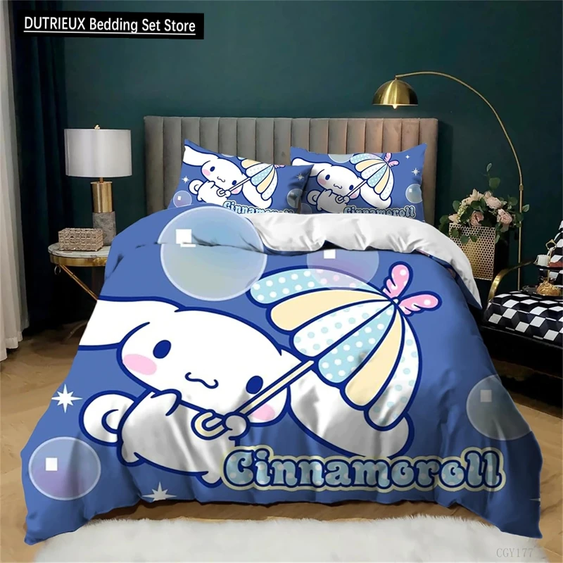 

Girls Cinnamoroll Duvet Cover Set,Kids 3 Pieces Ultra Soft Bedding Set Twin Size Light-Weight Comforter Cover Zipper, Full