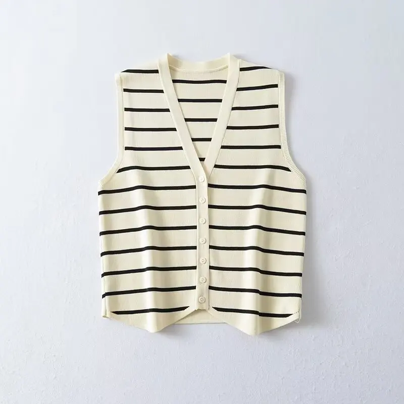 2024 Summer New European and American Street Essential Striped Knitted Vest Casual Fashion Versatile Women\'s Top