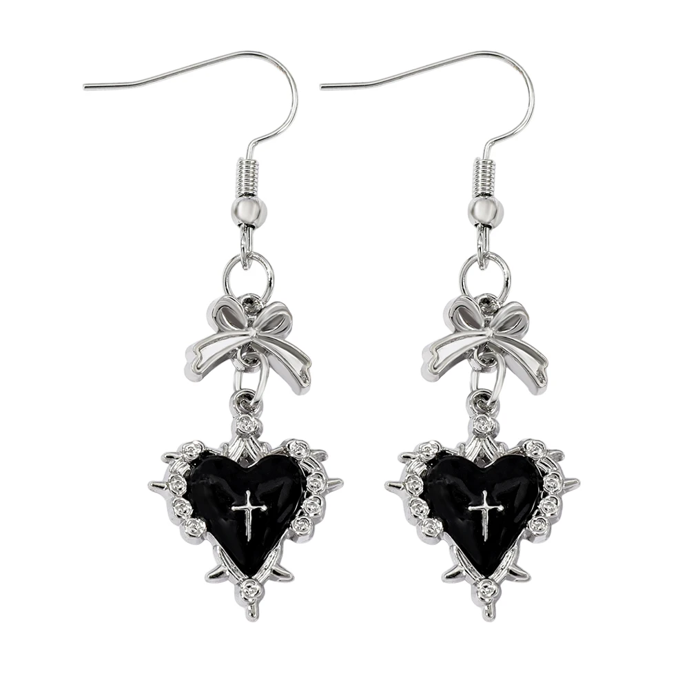 Punk-Charms Schmuck Dornen Herz Kreuz Ohrringe Rote Tropföl-Ohrringe für Frauen Goth-Accessoires Halloween-Geschenk
