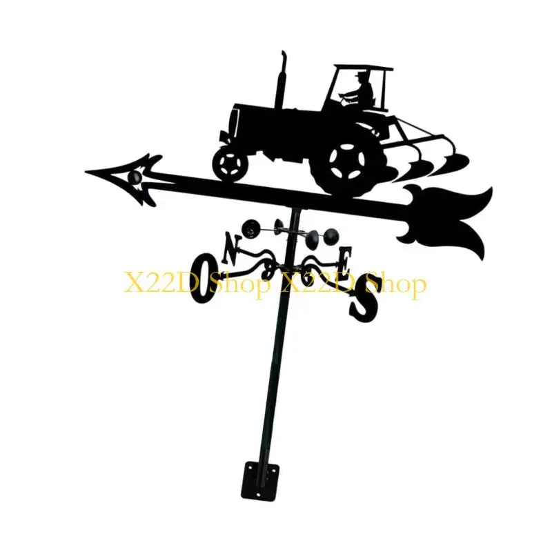 X22D Weather Vane Rooster Design Roof Mount Yard Decoration Metal Wind Direction Light