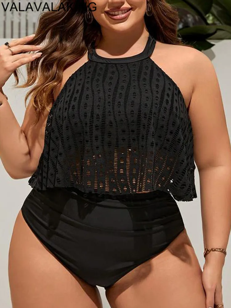 2024 Solid 2 Piece Plus Size Tankini Set Women High Waist Large Swimsuit Brazilian Big Swimwear Chubby Lady Curvy Bathing Suit