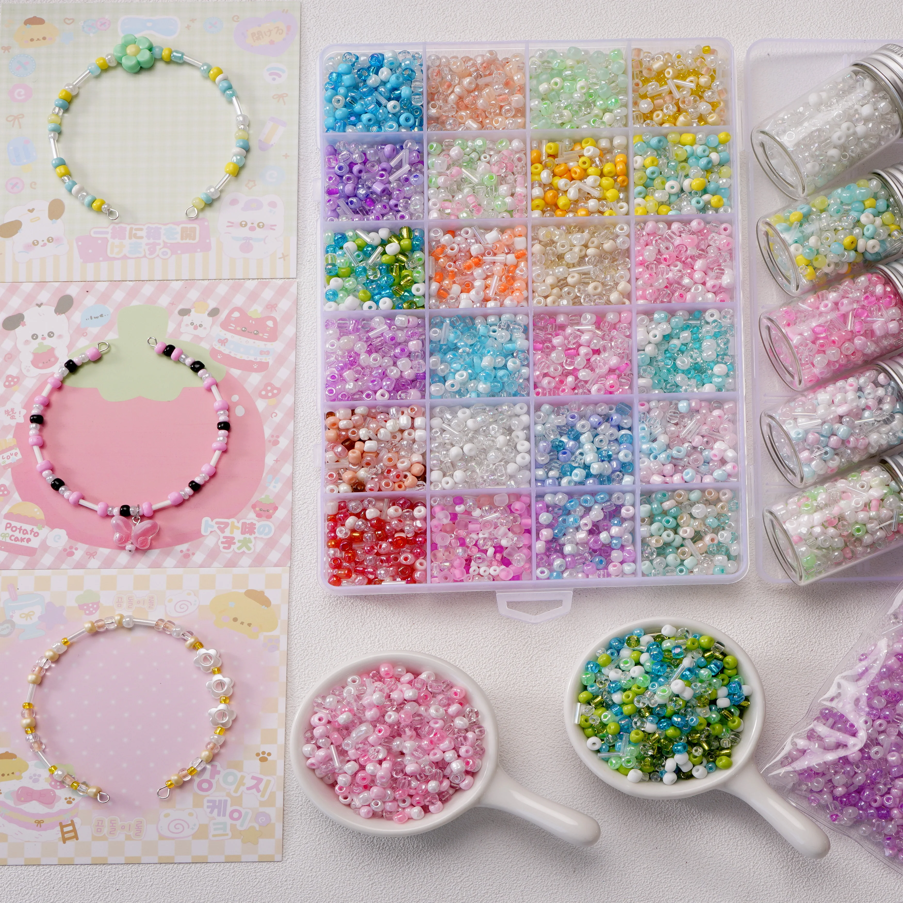 Manik-manik Kaca Campuran Warna 20g, Manik Spacer Lepas Untuk Perhiasan Buatan Tangan, Gelang, Rantai Ponsel, Kerajinan, Perlengkapan Pembuatan