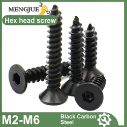 M2 M2.3 M2.6 M3 M4 M5 M6 Black Carbon Steel Hexagon Hex Socket Flat Countersunk Head Self Tapping Screws