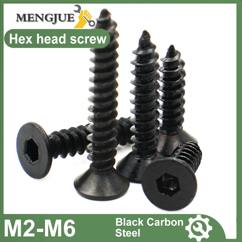 M2 M2.3 M2.6 M3 M4 M5 M6 Black Carbon Steel Hexagon Hex Socket Flat Countersunk Head Self Tapping Screws