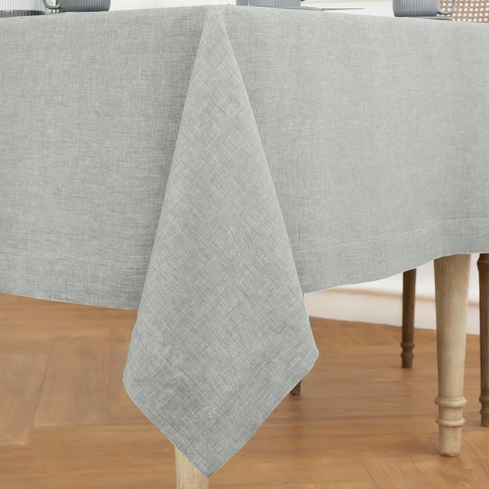 Solino Home Pure Linen Tablecloth Chambray Grey Athena 60 x 120 in