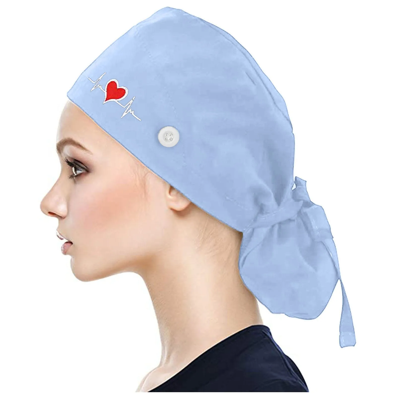 Gorros quirúrgicos ajustables, gorro de trabajo, soporte para cola de caballo, gorros de enfermería Bouffant con botones, turbante de pelo largo, sombreros para mujeres y hombres