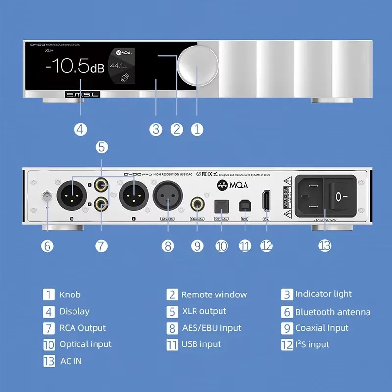 SMSL D400 PRO D400PRO Digital Decoder Dac Audio Hifi AK4499EX+AK4191EQ MQA Music 32bit 768khz DSD512 Bluetooth High Resolution