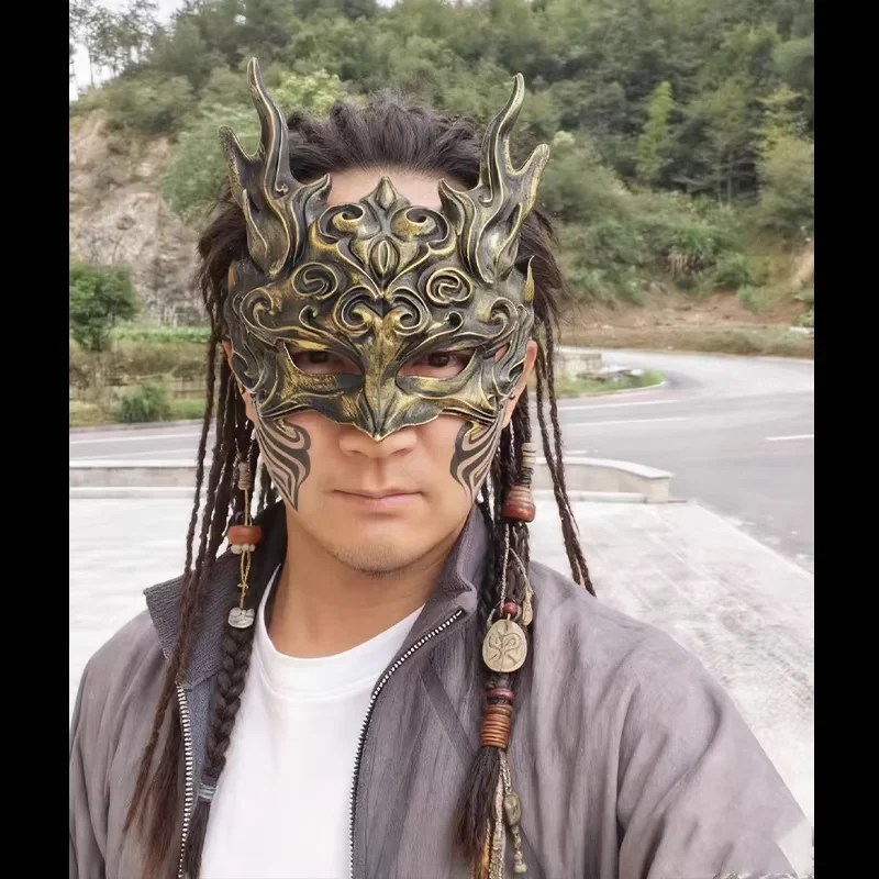 

Resin Ancient Cool Mysterious Mask For Adults Half-face Wuxia Warrior Swordsman Cosplay Headwear Carnival Halloween Favors