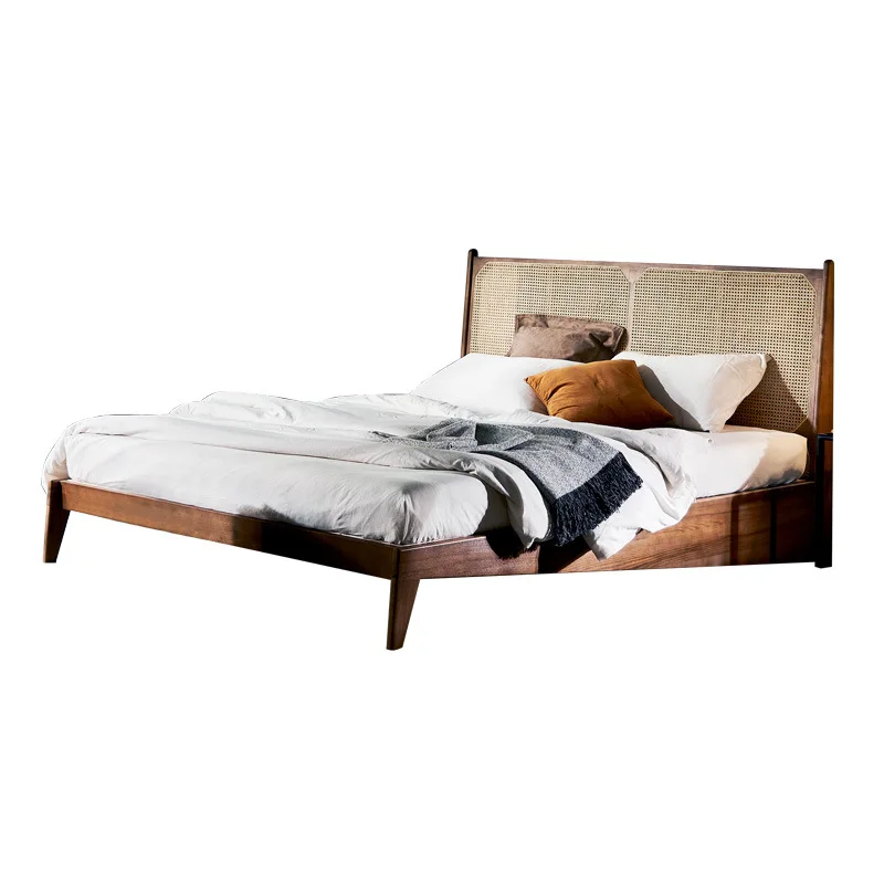 #Rattan master Japanese-style all-solid wood rattan bed Modern simple 1.8-meter large bed 1.5-meter master bedroom ratt