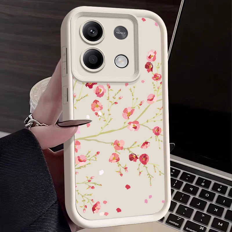 Peach Flower Case For Xiaomi 13T 11T Pro Poco X6 X5 F6 M6 Redmi Note 12 11 10 13 Pro 5G Shockproof Bumper Soft Silicone Cover