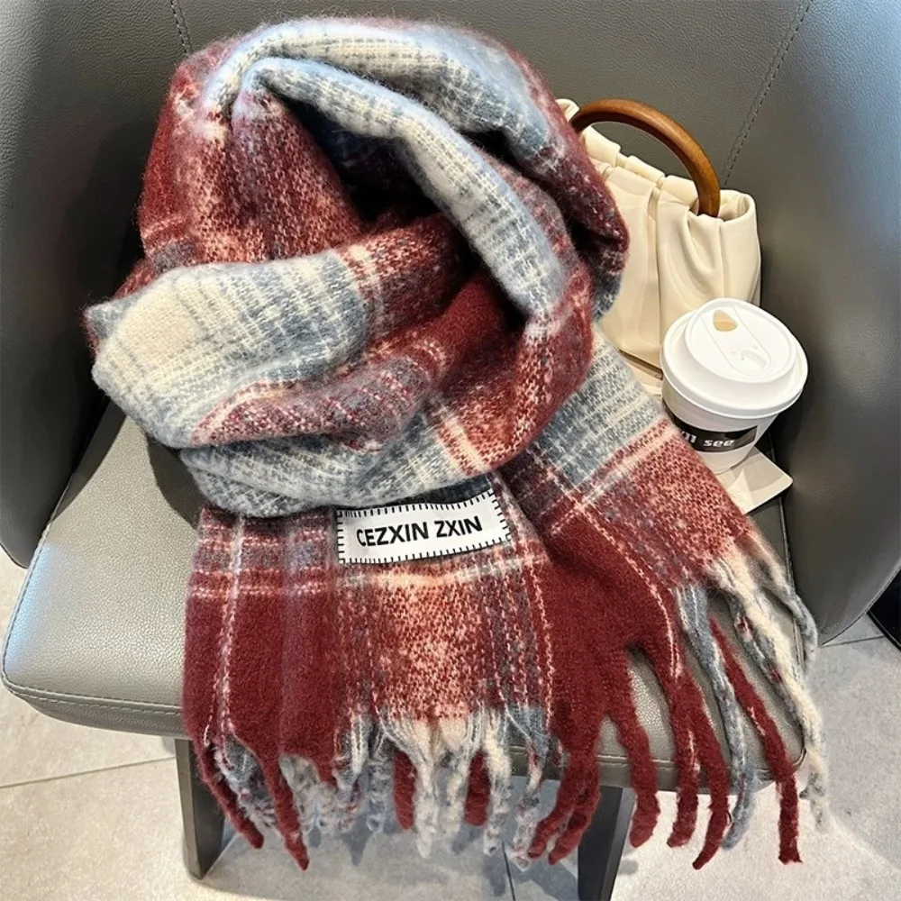 

New Long Tassel Striped Plaid Scarf Thickened Soft Neck Protector Warm Korean Style Winter Scarf Women Men