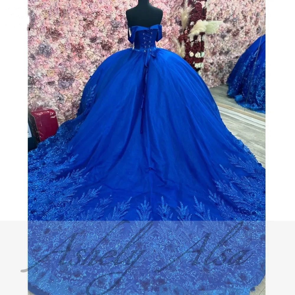 Real Picture Mexican Royal Blue Quinceanera Dresses 15 16 Girl Crystal Lace Up Ball Gown Women Prom Birthday Party Dress Vestido