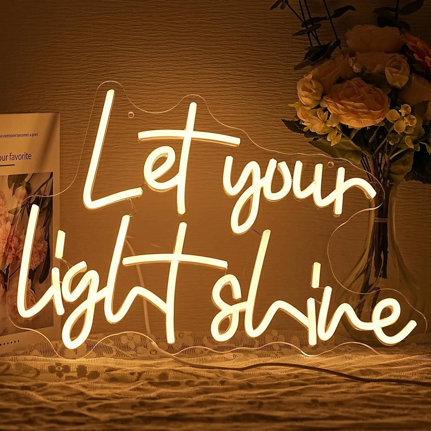 

Неоновая LED-вывеска с надписью «Let Your Light Shine» для декора стен, USB, с регулировкой яркости, для йога-студии, спальни, офиса, комнаты для медитации