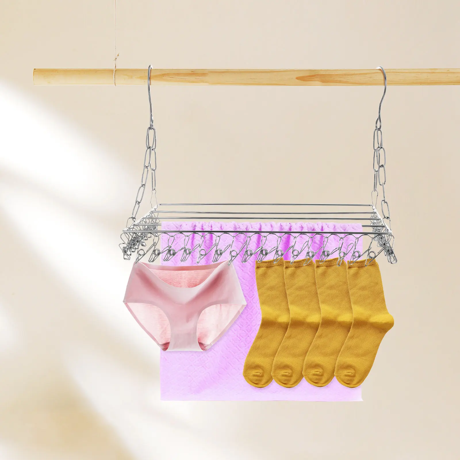 Hanging Drying Rack for Socks Stainless Steel Large Capacity Clip Style Laundry Drying Rack Suitable for Balcony Indoor Socks