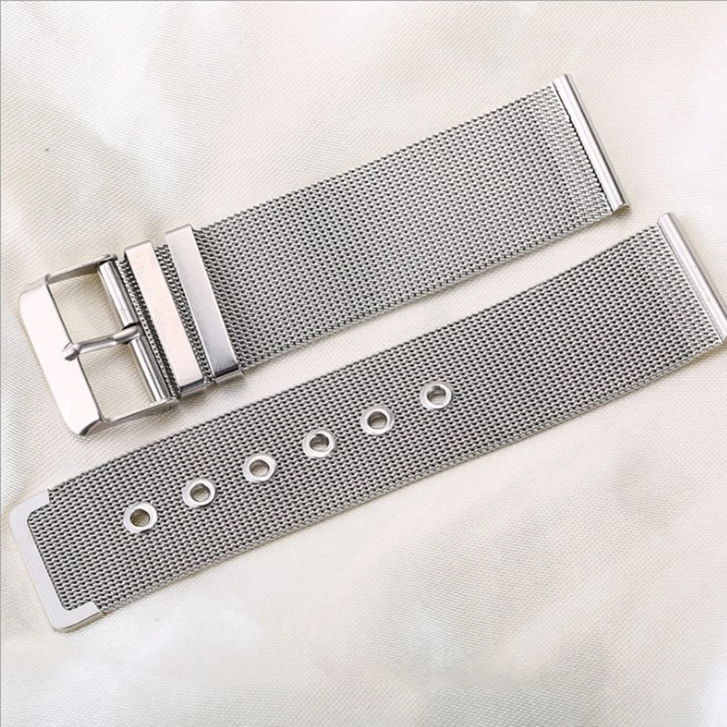 Men Women Stainless Steel Watch Strap 12mm 14mm 16mm 18mm 20mm 22mm 24mm Silver Mesh Milanese Pinhole Buckle Watch Band Straps