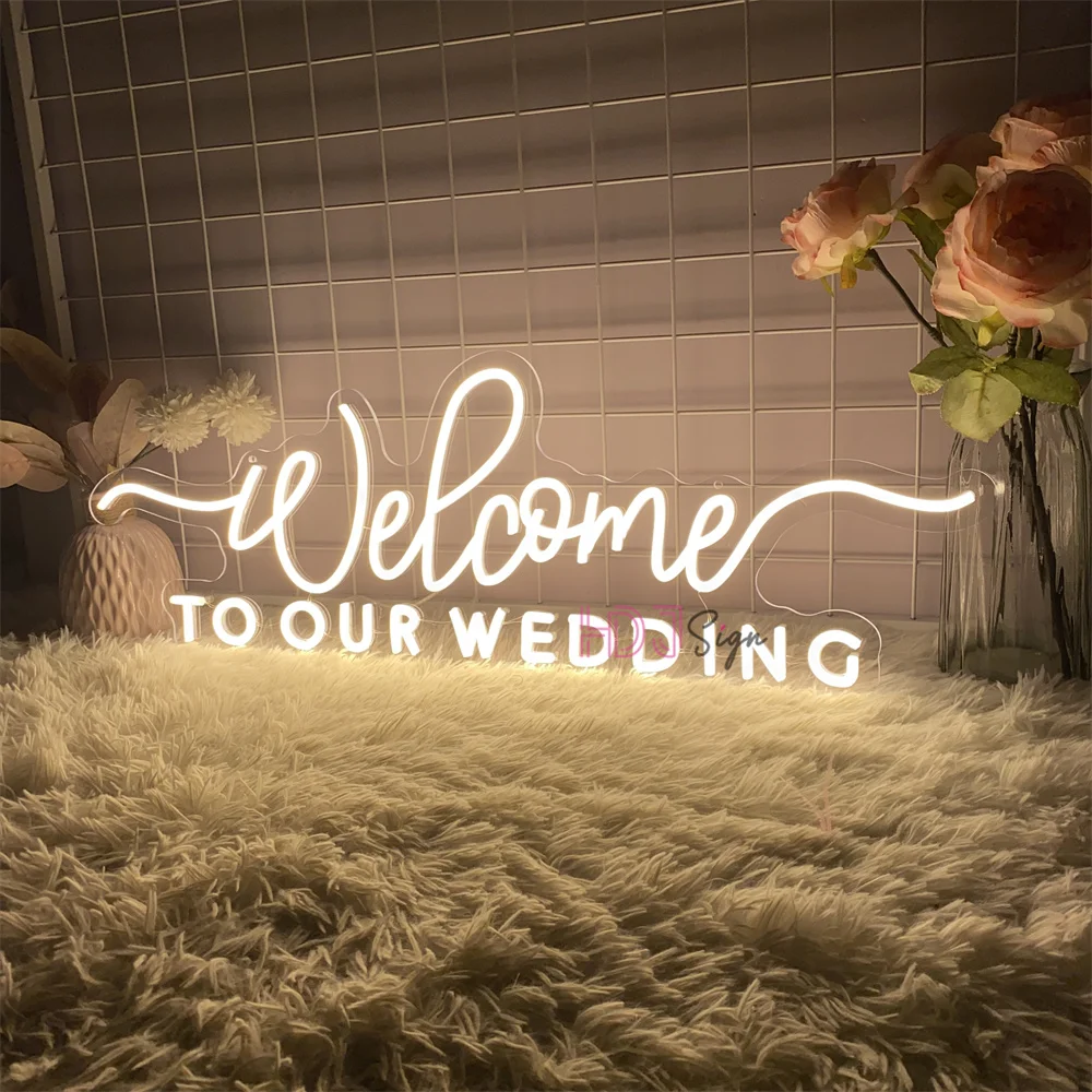 Welcome to our wedding Neon Led Sign Wall Hanging Wedding Party Room Decor Engaged Neon Lights USB Wedding Decoration Signs