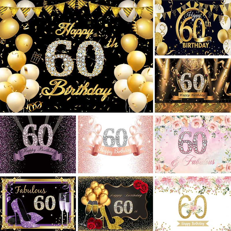 

Backdrop 60 Years Birthday Decorations Banner for Woman Men 60th Anniversary Party Rose Gold Photo Background Photography Props