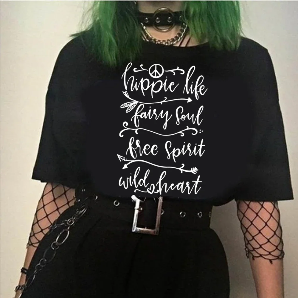 

Harajuku women t shirt letter printed Hippie Life, Fairy Soul, Free Spirit, Wild Heart T-Shirt summer Tee Shirt graphic tops